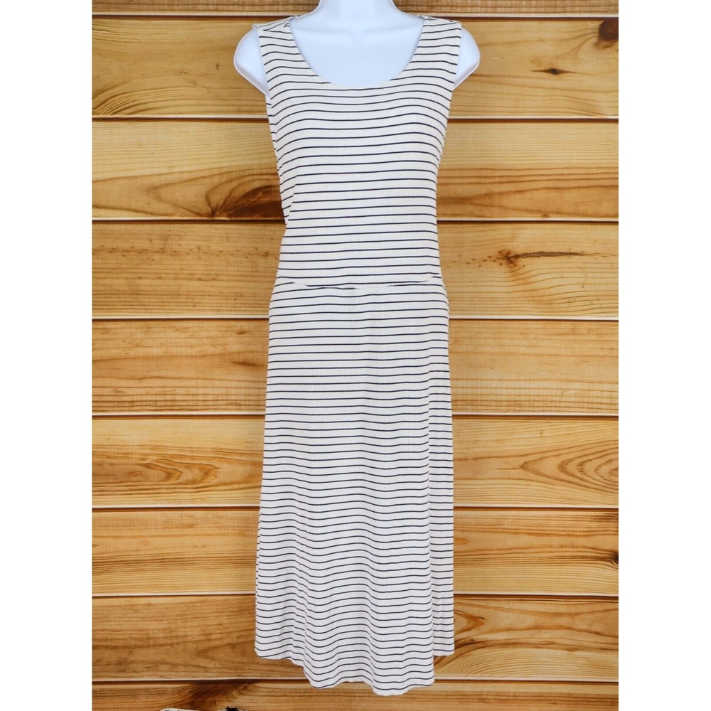 Old Navy Ribbed Midi Dress Womens Size 1X White Striped Fit‎ & Flare Sleeveless